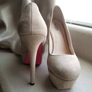 Charlotte Russe Cream Pumps with Hot Pink Bottoms